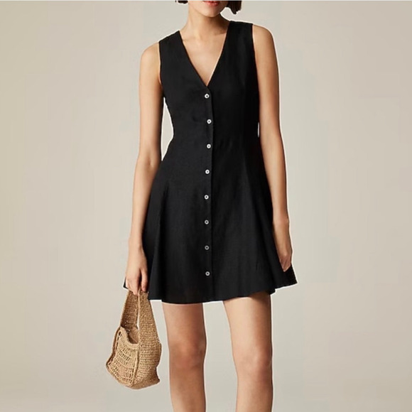 J. Crew Dresses & Skirts - J.Crew 100% Linen Mini Button Front Dress Black Size 8 NWT